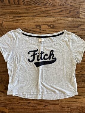 Abercrombie and Fitch Large Cropped Short Sleeve Shirt Navy Logo Grey Oversized